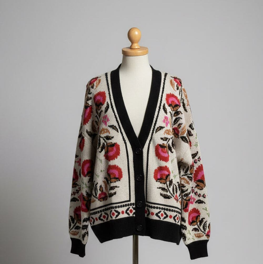 FARM Rio cream floral Palms Paradise sweater, Size M